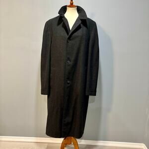 VINTAGE Wool Black Grey Plaid Heavy Overcoat Top Coat zip out liner, Men's L